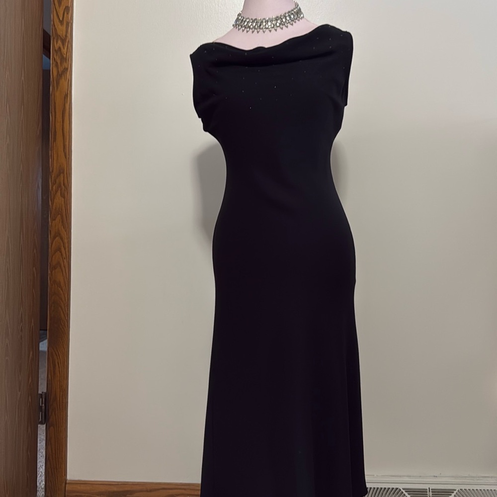 S.L. Fashions VINTAGE  black scoop neck dress with embellishments in size 6